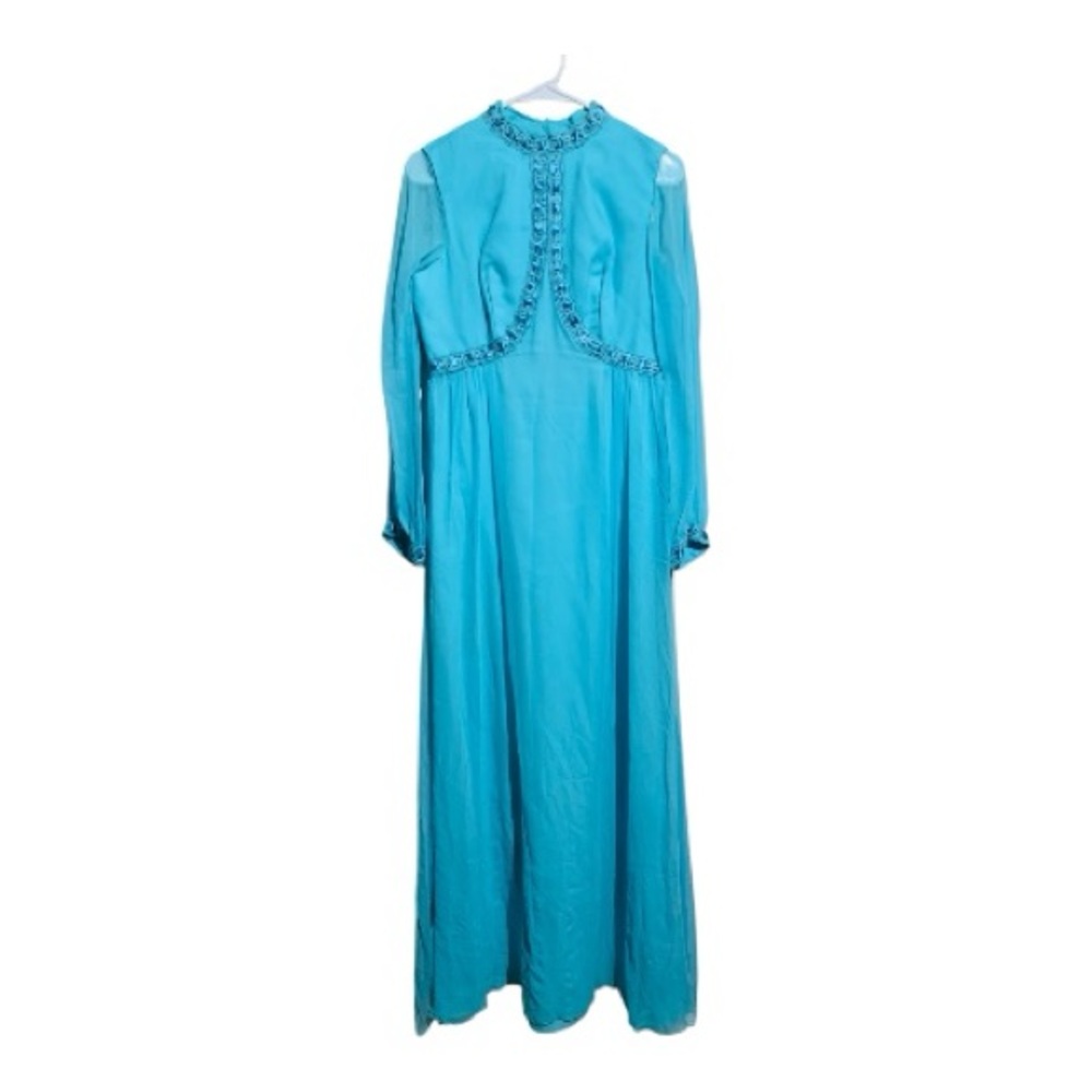 Rare Vintage 1960’s Semi Formal Dress Maxi Length With Chiffon Sleeves